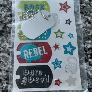 Dog Tag Necklace with Colorful Rebel & Rock Sticker Accents